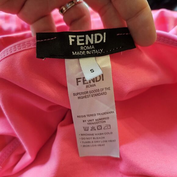 Fendi Women's Size S Pink One Piece Swimsuit Cut Out Side FF LOGO One Shoulder - Picture 3 of 6
